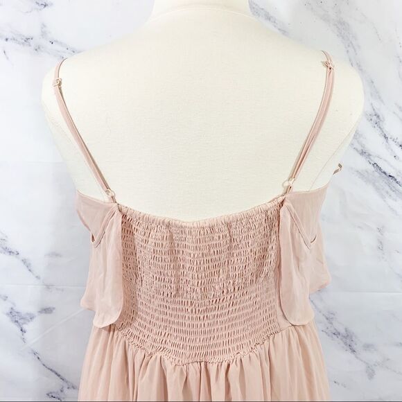 ASOS Peach Nude Off Shoulder Flowy Dress 14 - Picture 7 of 9
